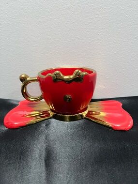 Red and Gold Decorative Teacup with Saucer - Elegant Home Accent